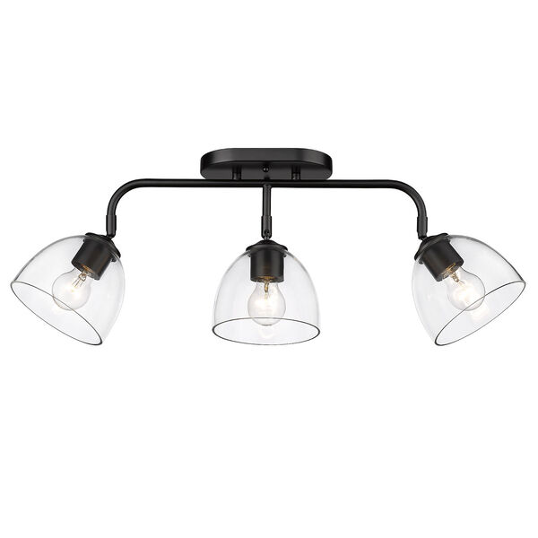 Roxie Matte Black Three-Light Semi-Flush Mount with Clear Glass Shade, image 3
